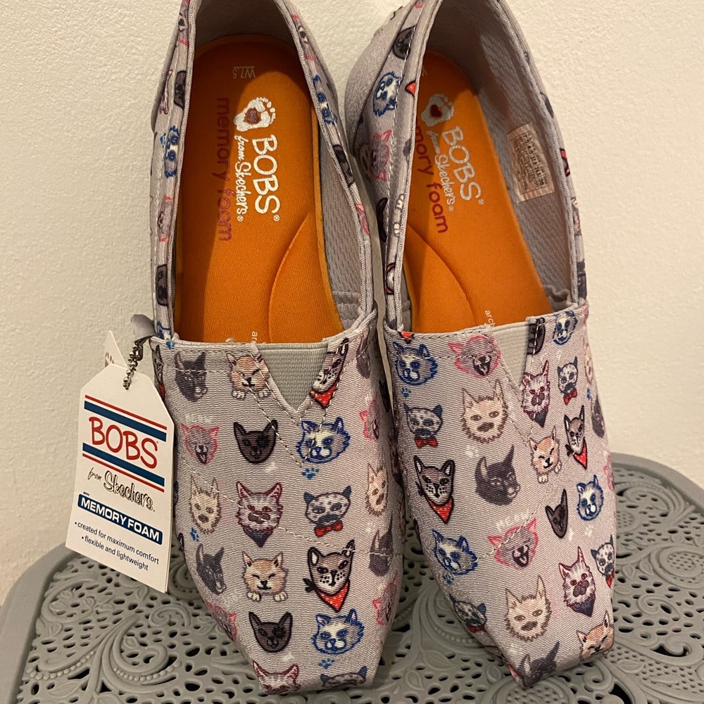 Bobs from Sketchers Bobs for Cats Grey Slip Ons Memory Foam Souls W 7.5